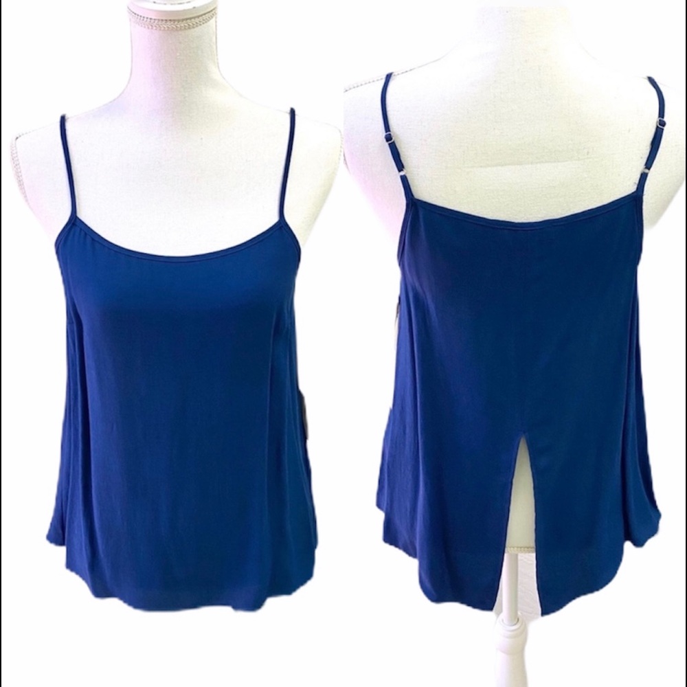 1.State Fiesta Navy Blue Sleeveless Split Back Top Size Small NWT